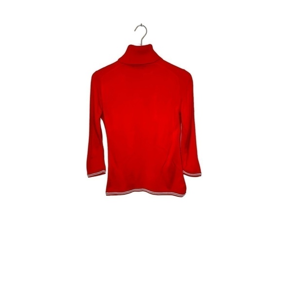 Tommy Hilfiger Bright Red Turtleneck Sweater Navy/White Accents Metal Logo Sz XS - Picture 11 of 14